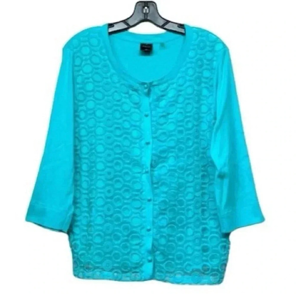 Rafaella Women's Turquoise Button Front Cardigan Sweater XL 3/4 Sleeve - Picture 1 of 4